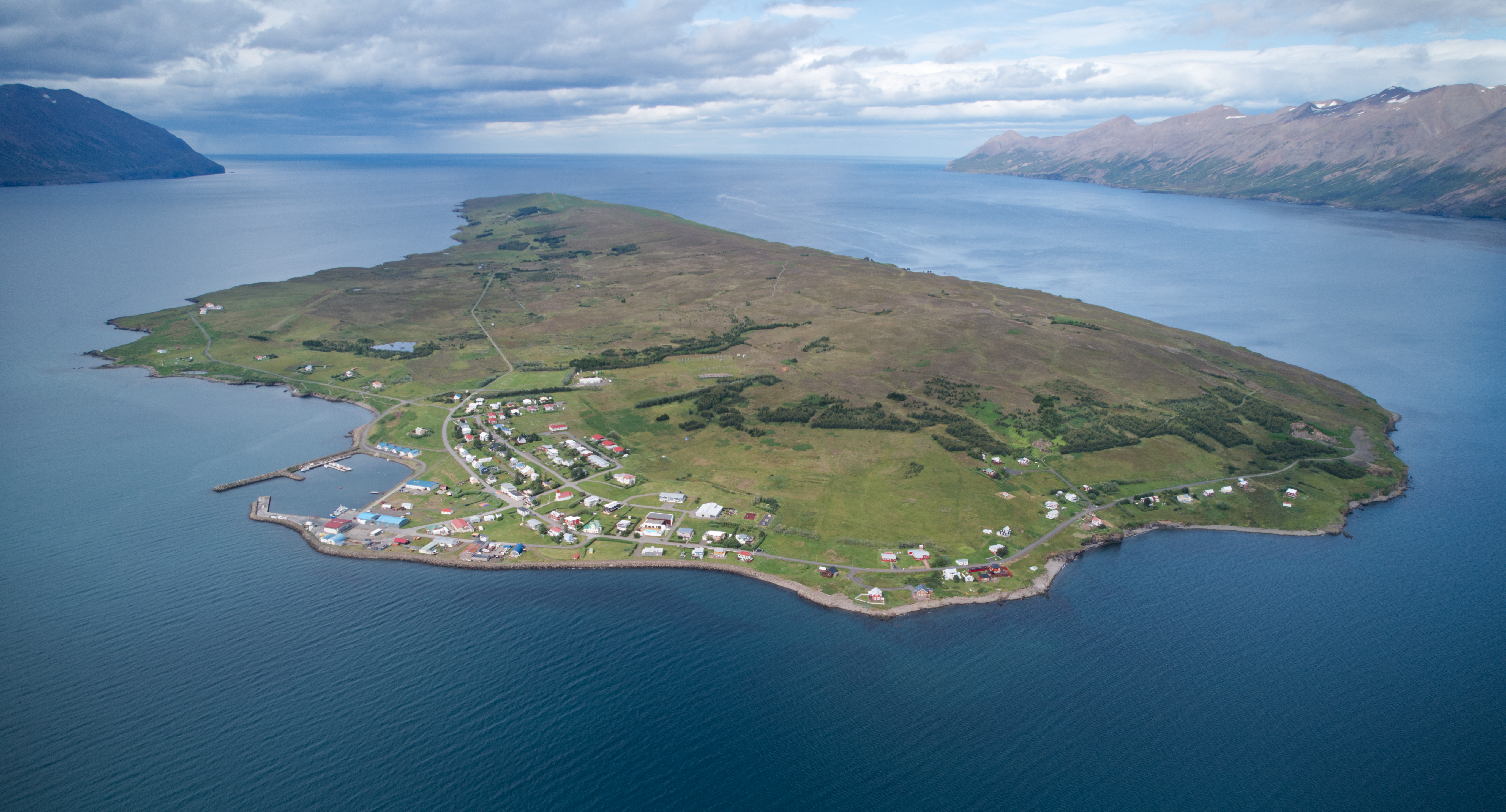 Hrísey island in Eyjafjörður from above