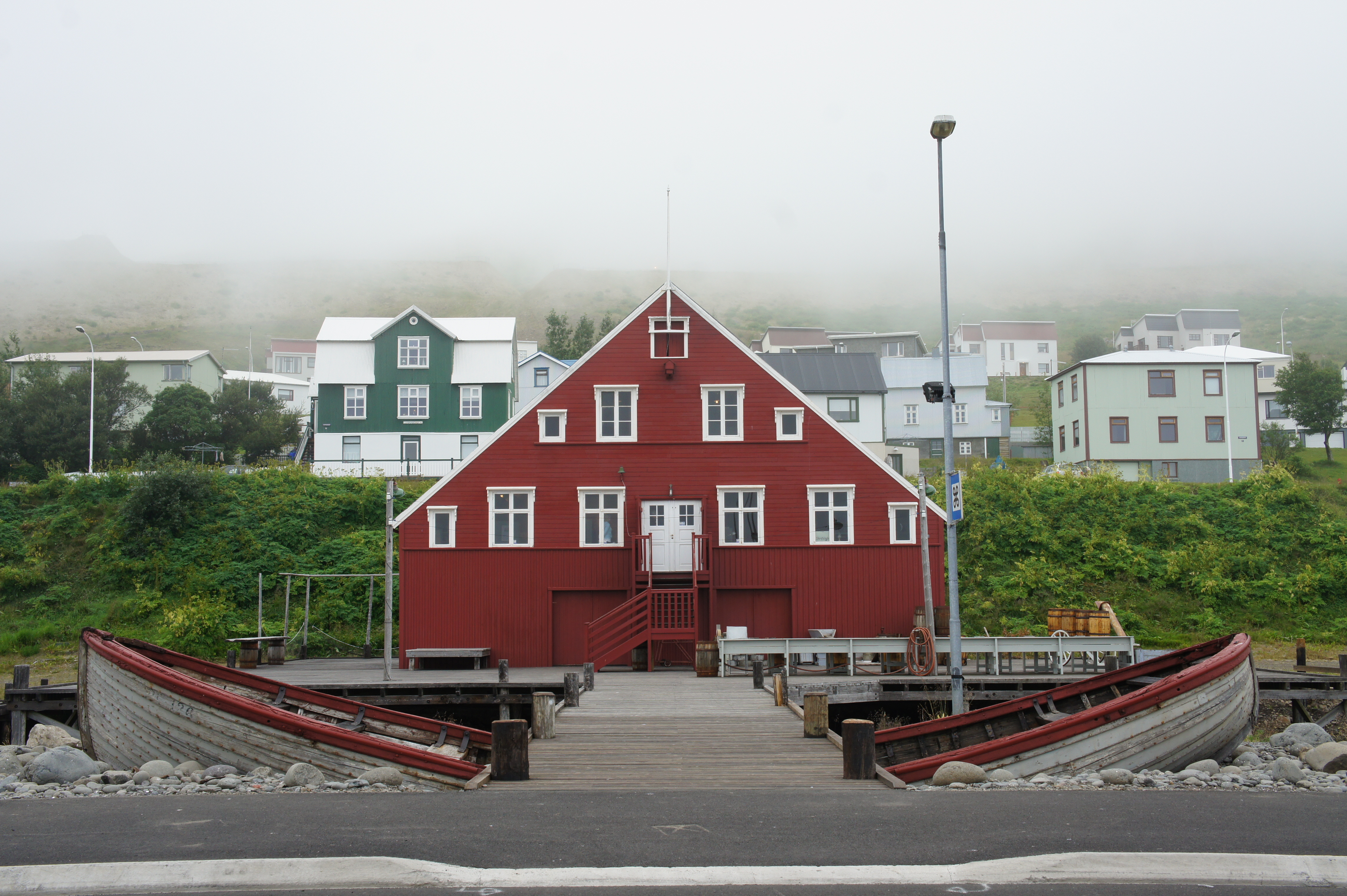 Red wooden buildings of Síldarminjasafnið — the Herring Era Museum in Siglufjörður