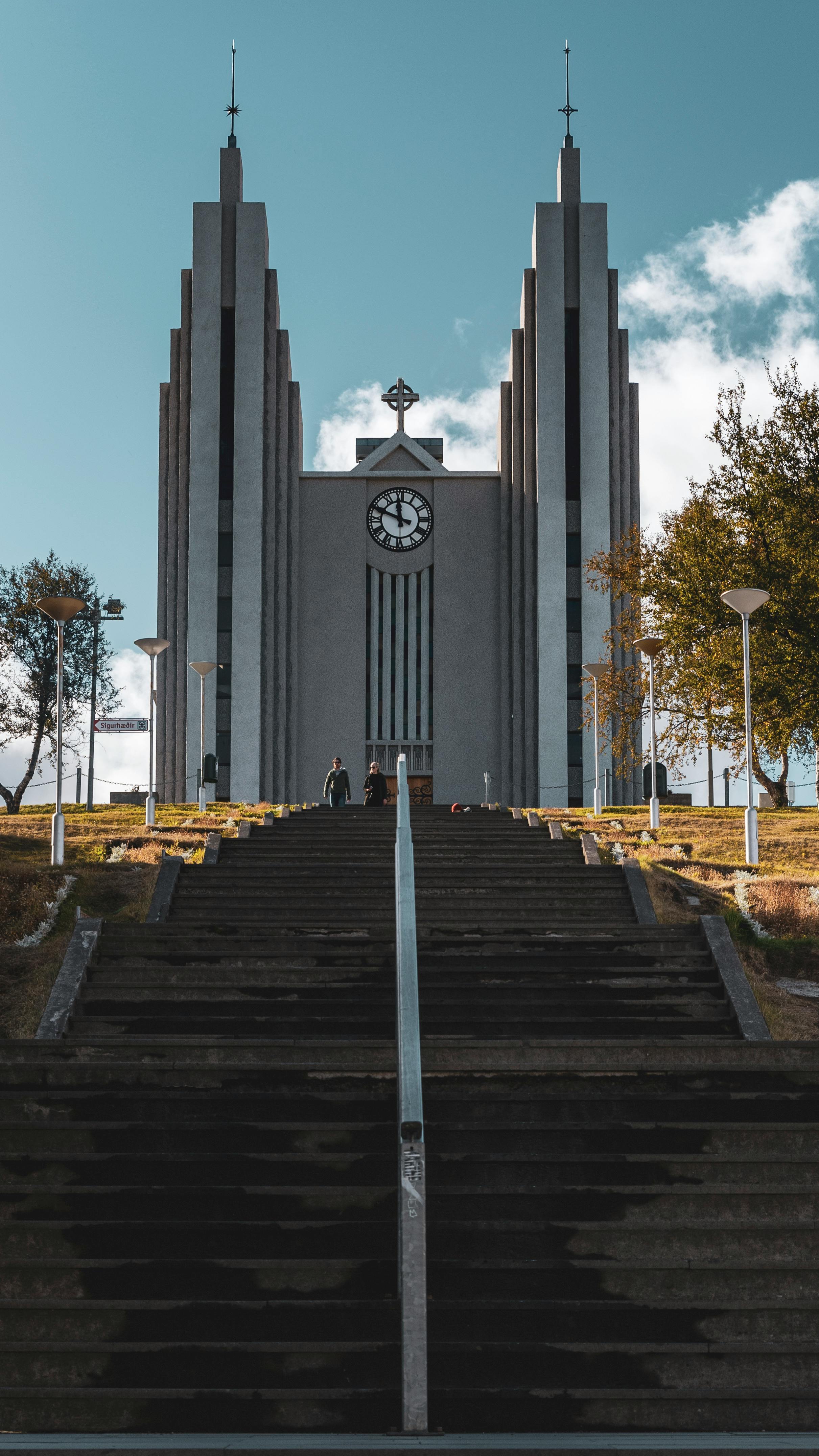 Akureyrarkirkja cathedral on the hillside above Akureyri