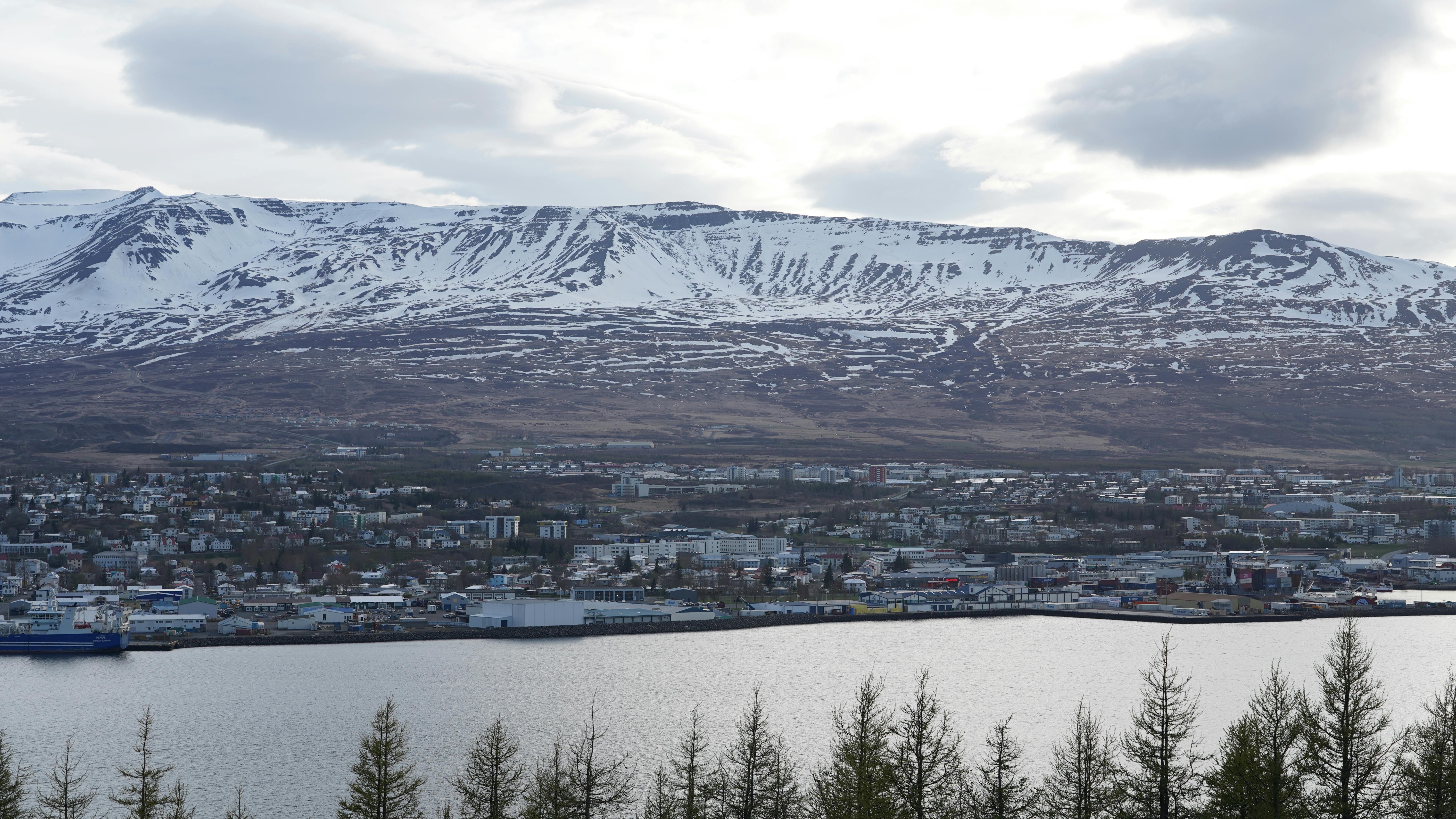 Akureyri town at the head of Eyjafjörður fjord in North Iceland