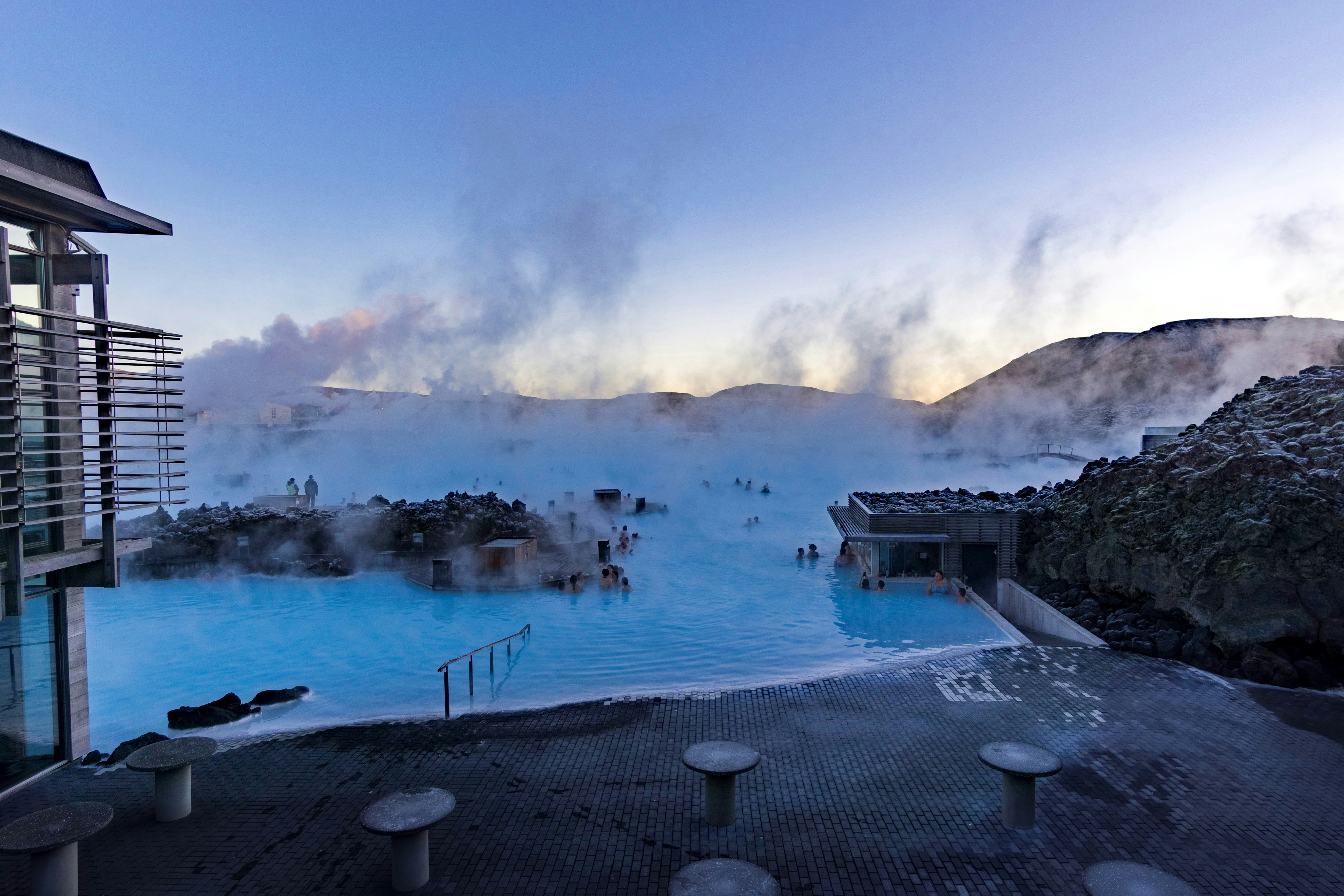 Blue Lagoon geothermal spa in Iceland with milky blue water