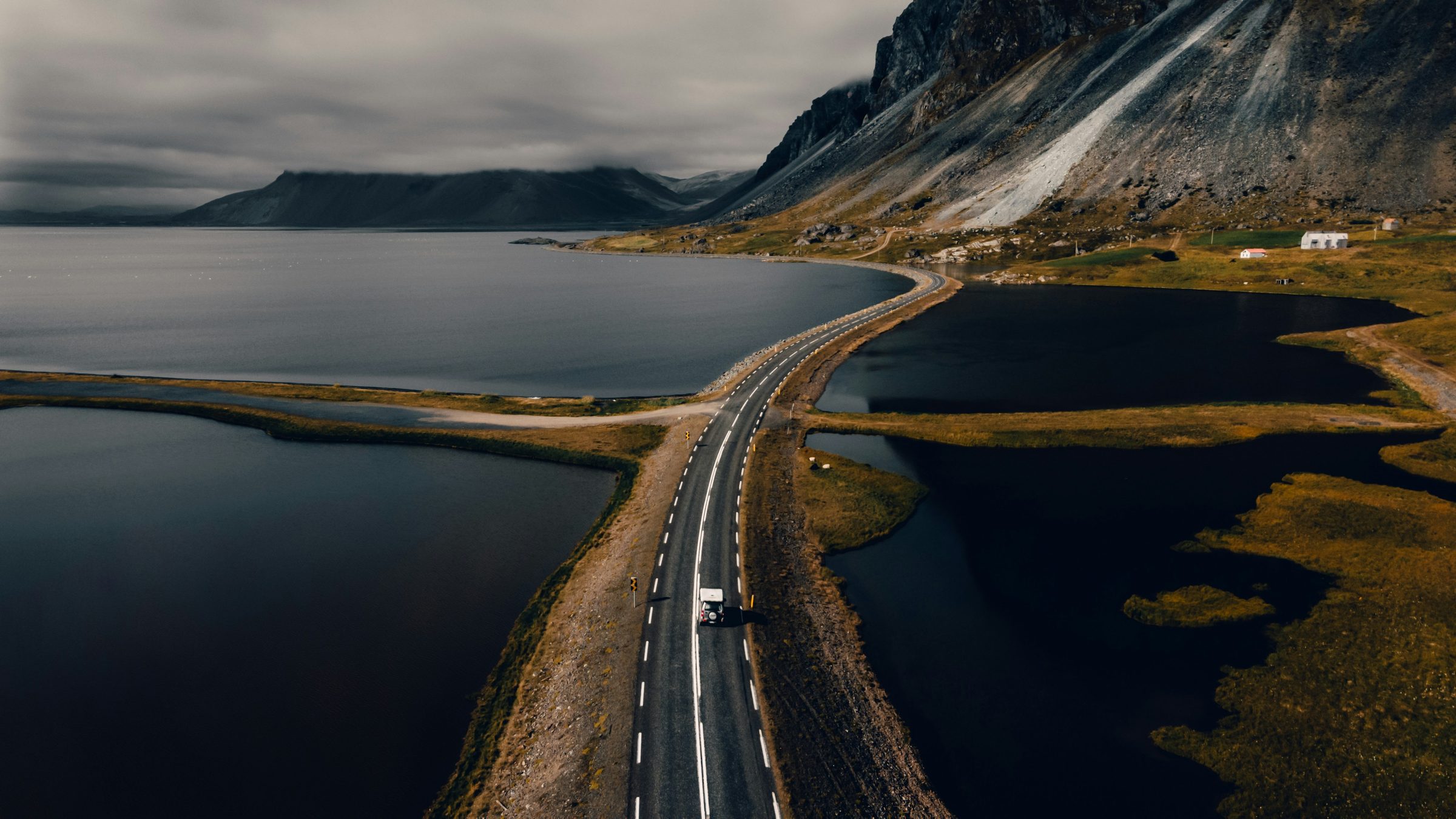 Cloudy road landscape in Iceland