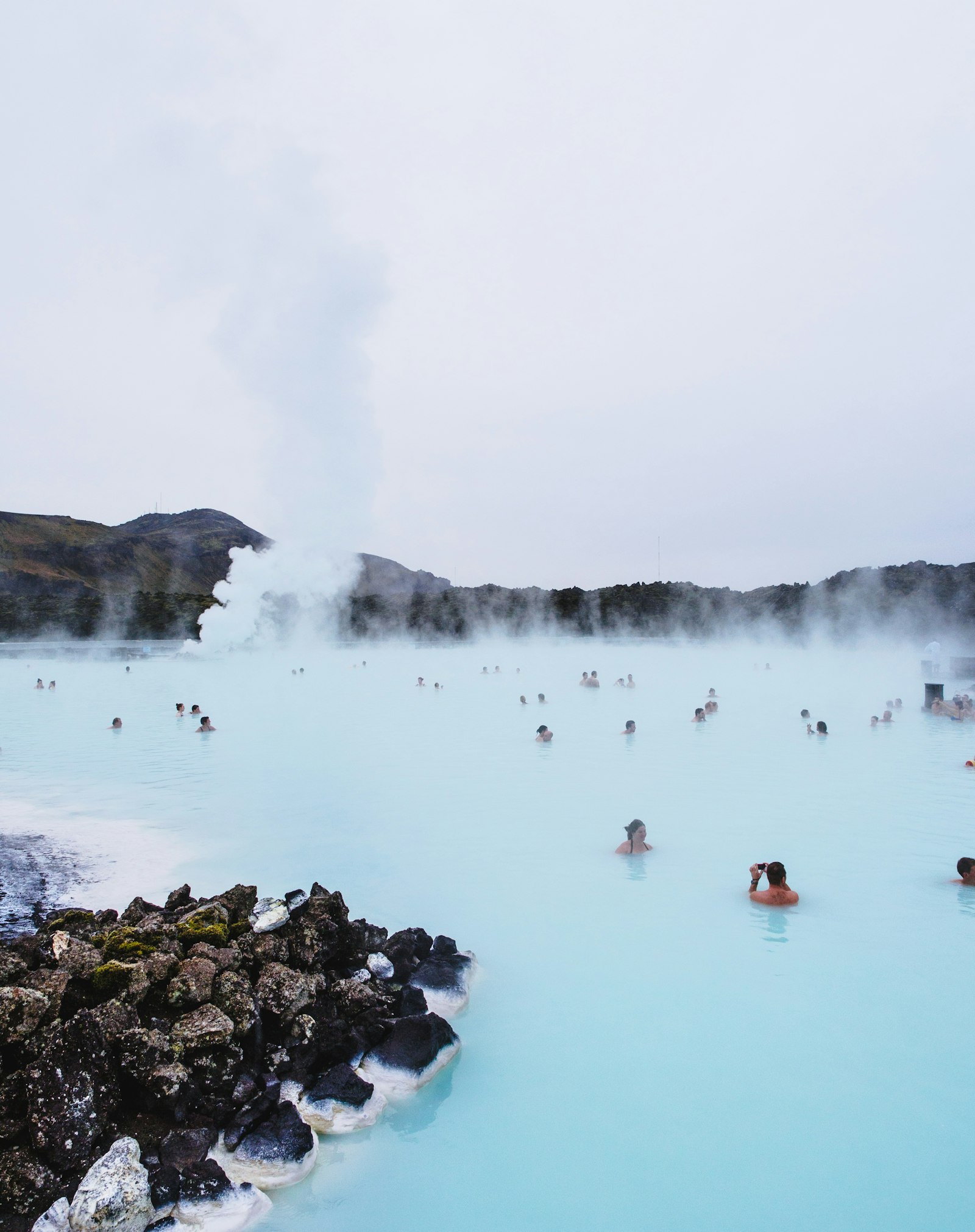 Steaming milky-blue geothermal lagoon in Iceland
