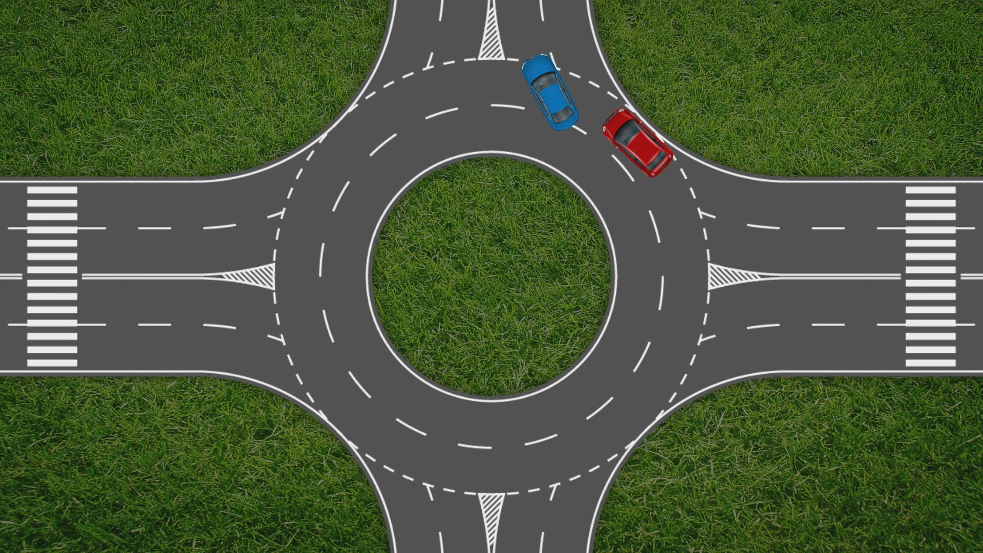 Diagram of an Icelandic two-lane roundabout showing the inner lane exiting across the outer lane