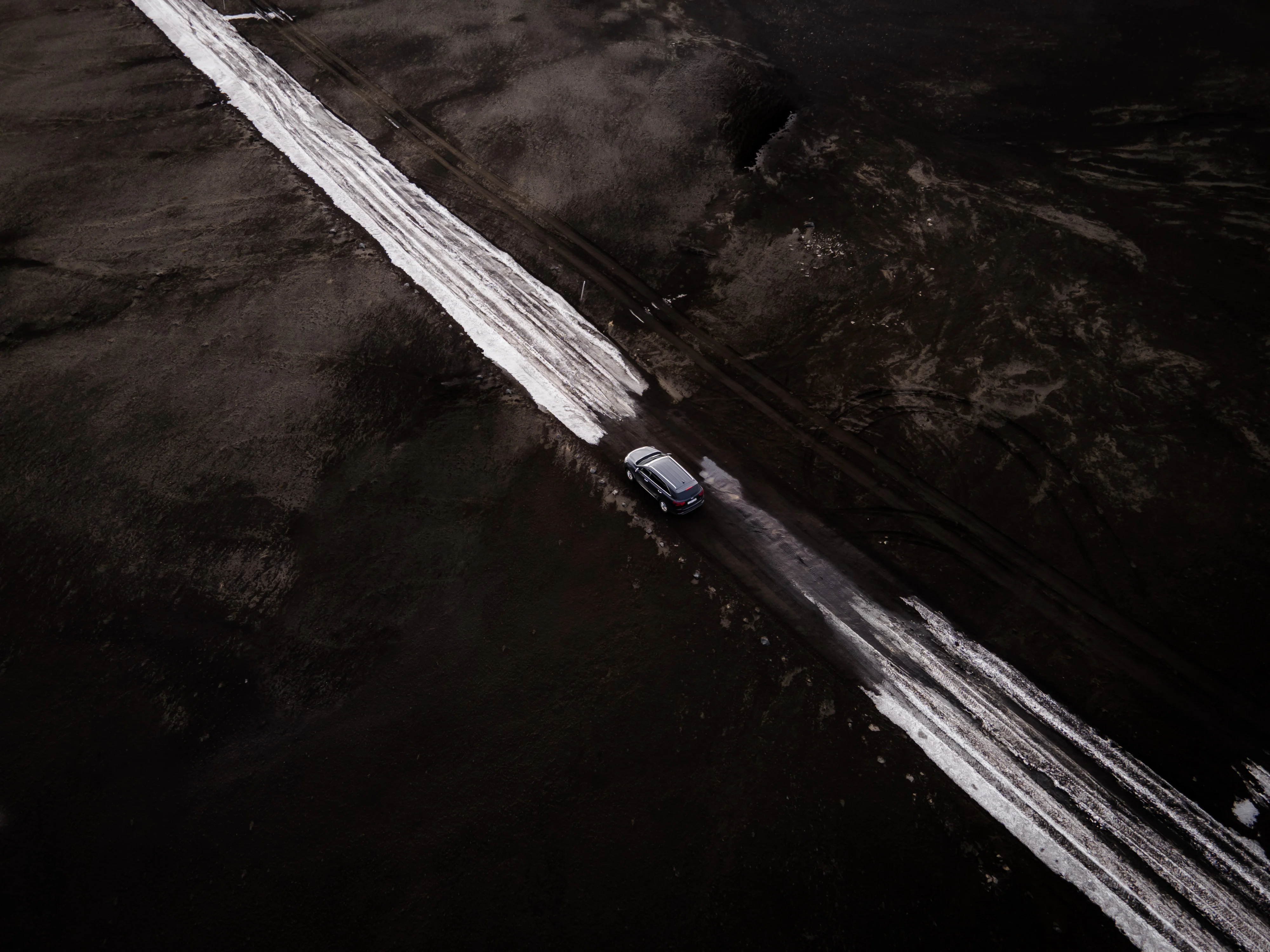 Aerial view of a vehicle on a remote Icelandic F-road
