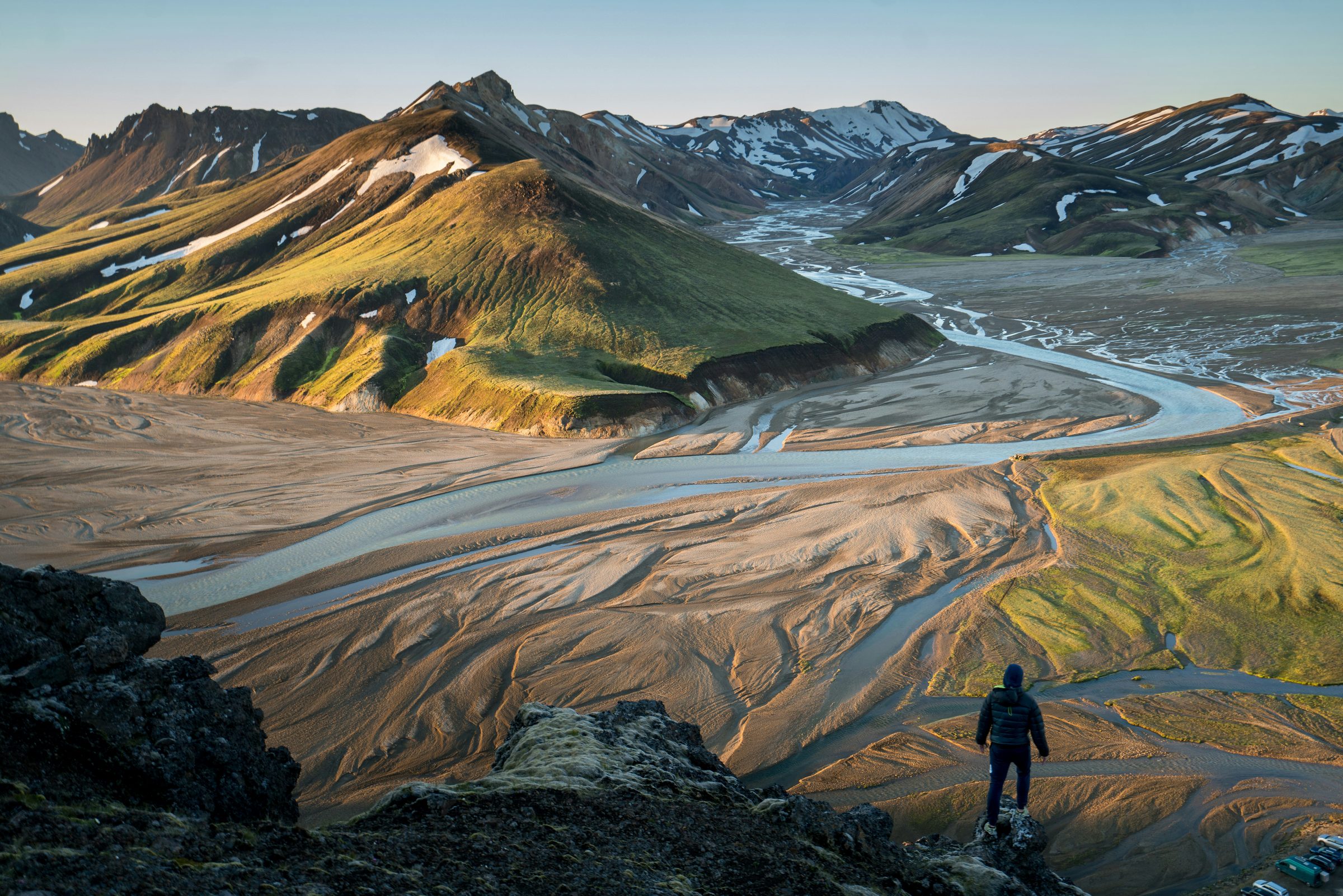Rhyolite mountains and hot river at Landmannalaugar in the Icelandic highlands