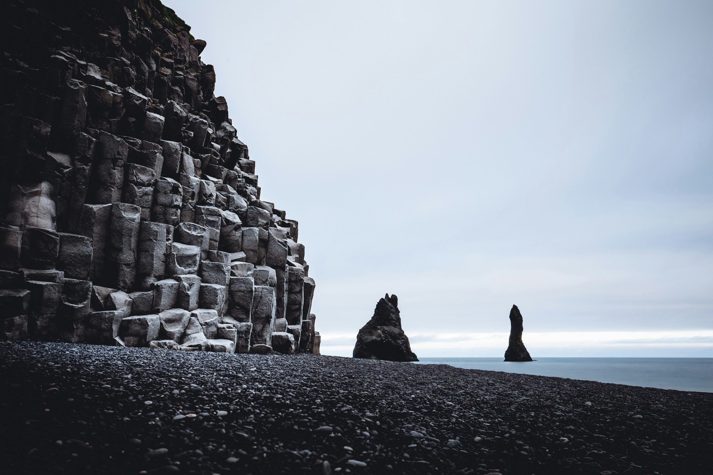 Reynisfjara black sand beach with basalt columns on Iceland's South Coast